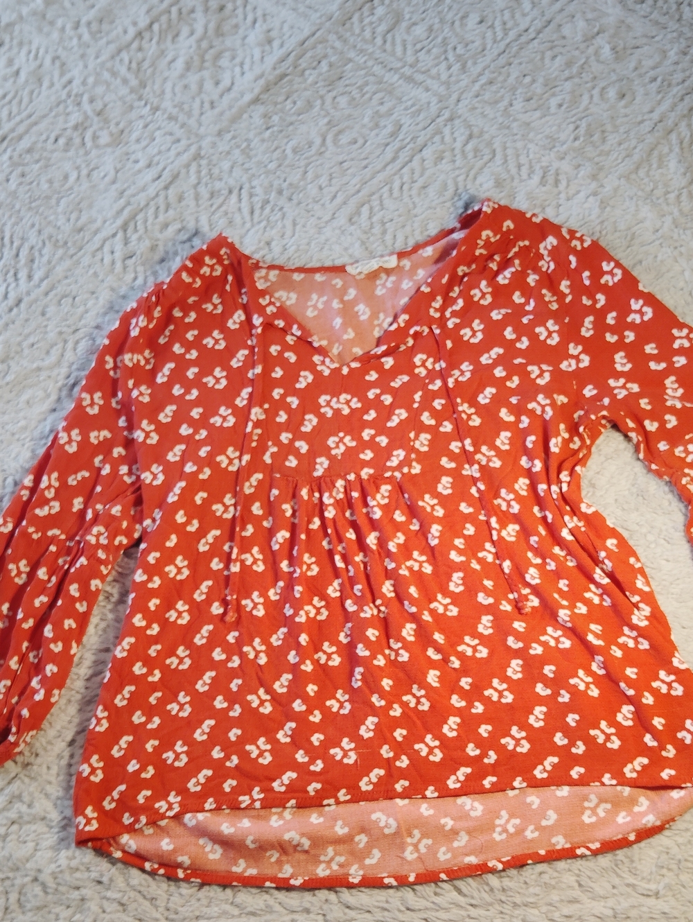 Christian Siriano Orange Floral V-Neck Long Sleeve Blouse